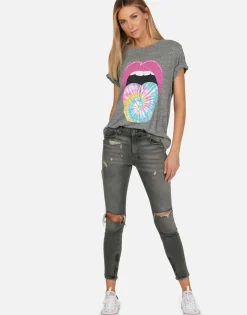 Hot Tie Dye Tongue S/S Vintage Tee W/ Holes | Capri By Women Short Sleeve