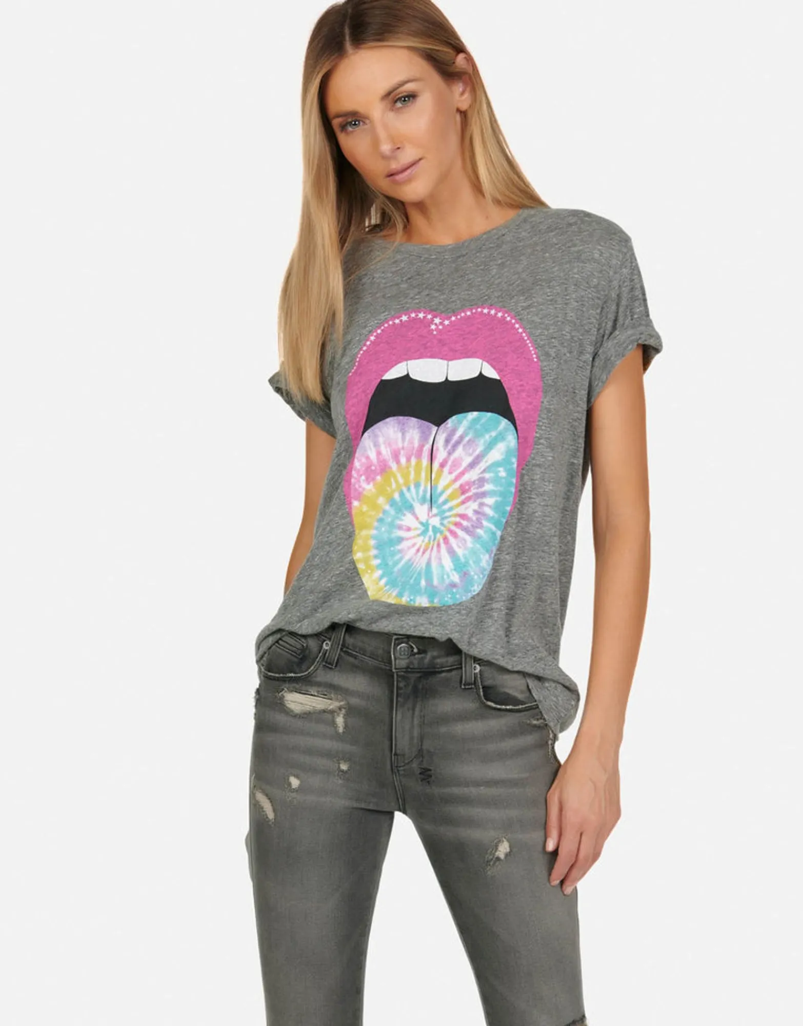 Hot Tie Dye Tongue S/S Vintage Tee W/ Holes | Capri By Women Short Sleeve