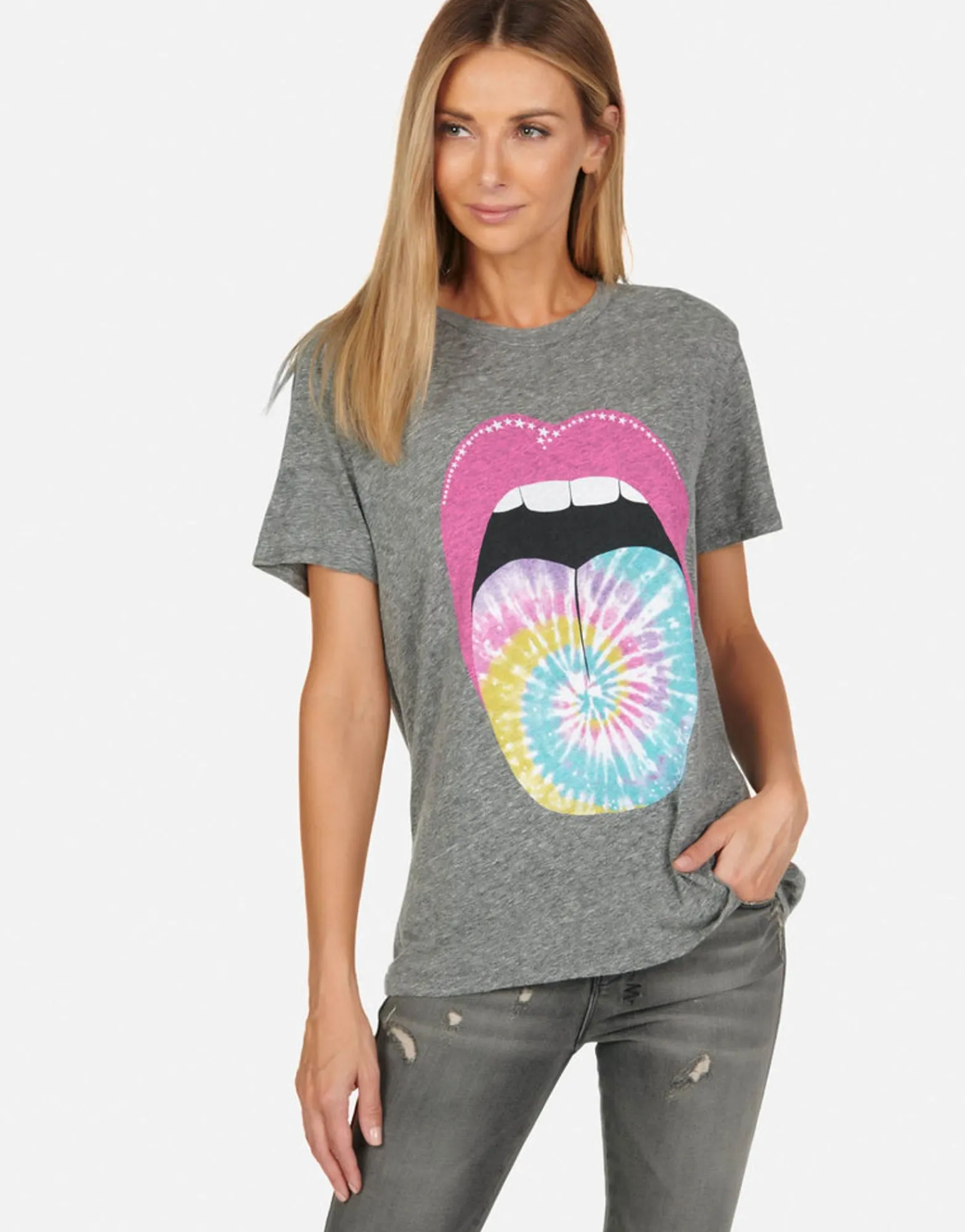 Hot Tie Dye Tongue S/S Vintage Tee W/ Holes | Capri By Women Short Sleeve