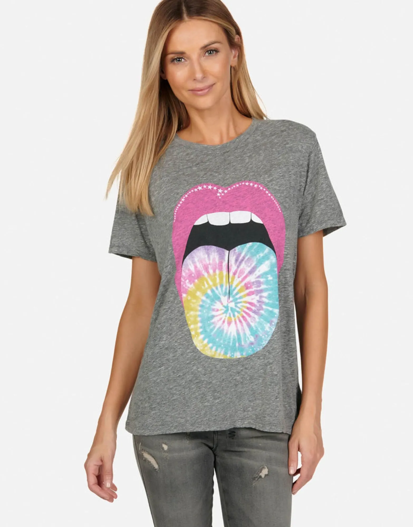 Hot Tie Dye Tongue S/S Vintage Tee W/ Holes | Capri By Women Short Sleeve