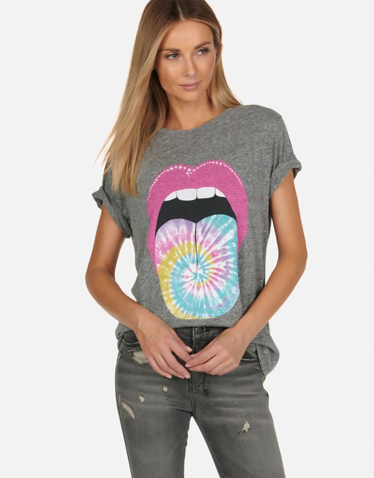 Hot Tie Dye Tongue S/S Vintage Tee W/ Holes | Capri By Women Short Sleeve