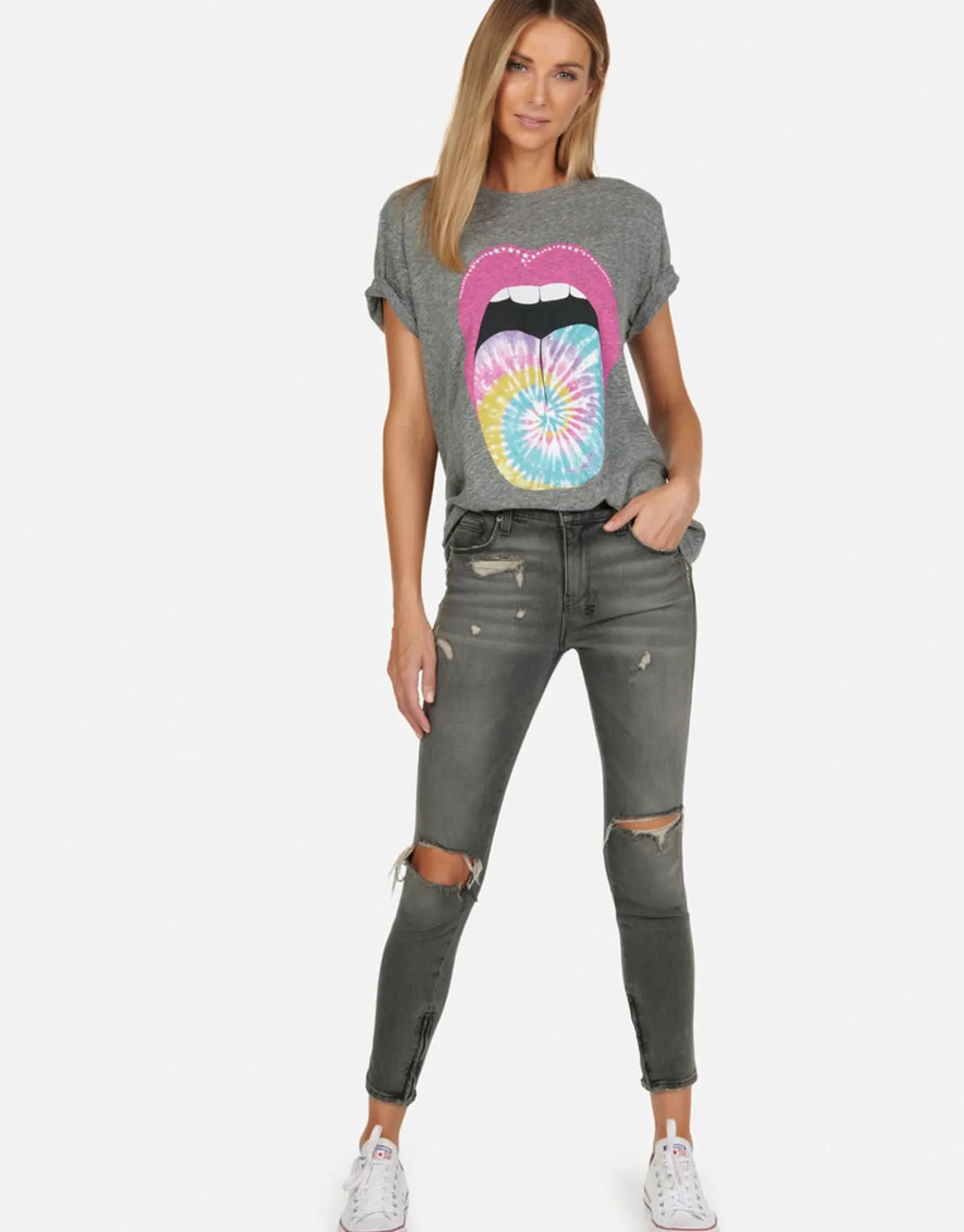 Hot Tie Dye Tongue S/S Vintage Tee W/ Holes | Capri By Women Short Sleeve