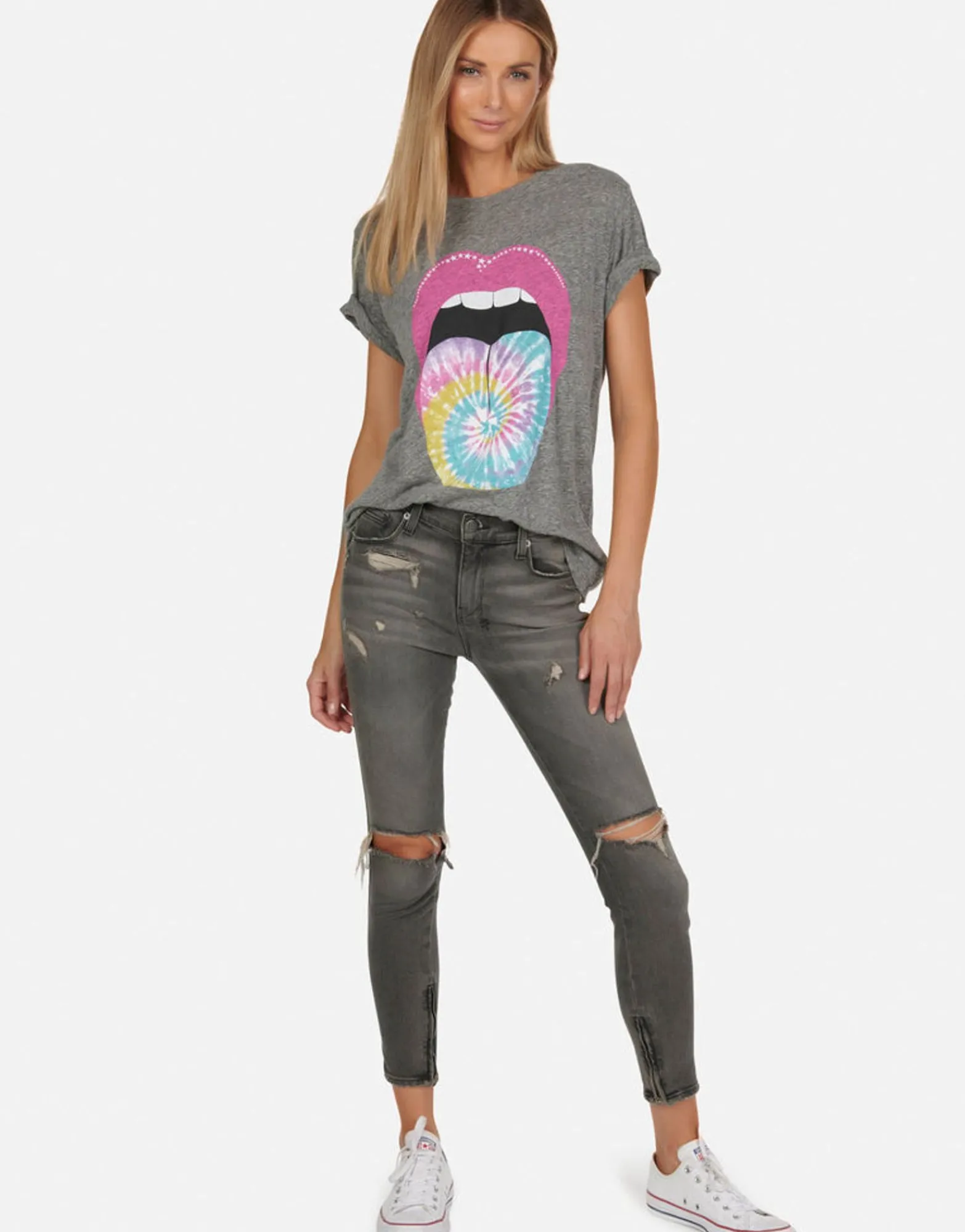 Hot Tie Dye Tongue S/S Vintage Tee W/ Holes | Capri By Women Short Sleeve