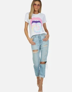 Flash Sale Tie Dye Tongue Vintage S/S Roll Up Tee | Edda By Women Short Sleeve