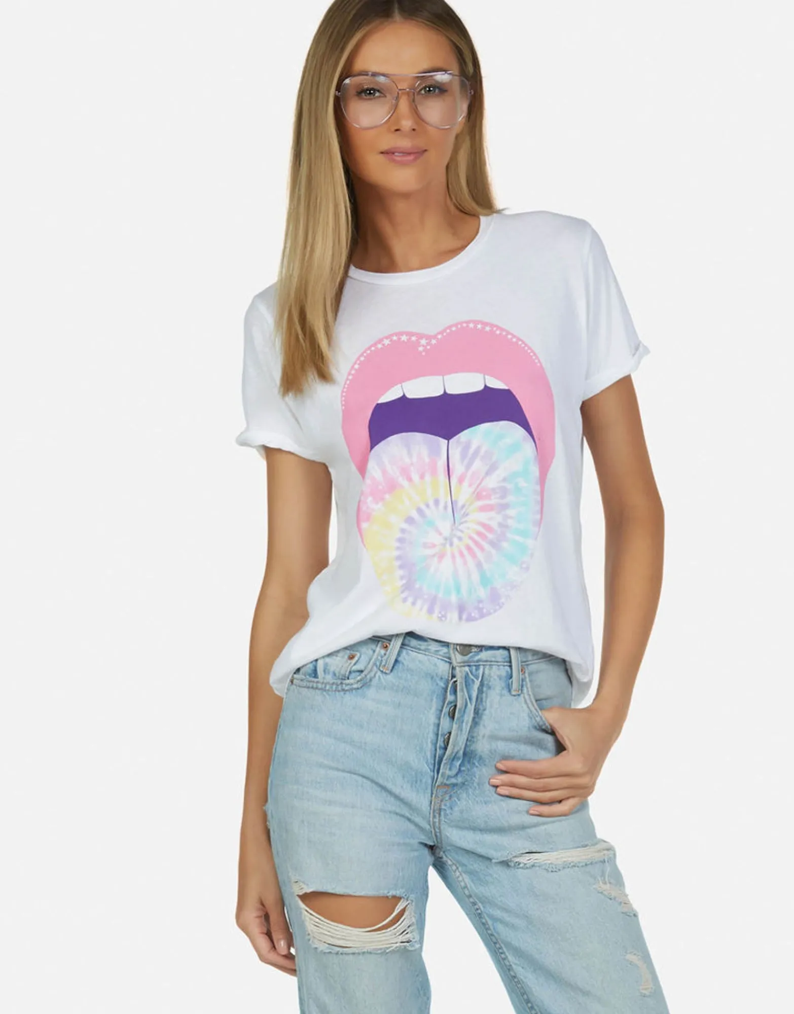 Flash Sale Tie Dye Tongue Vintage S/S Roll Up Tee | Edda By Women Short Sleeve