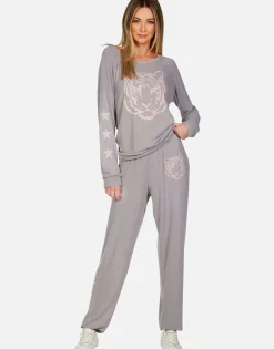 Fashion Tiger Face Stars L/S Pullover | Brenna By Women Long Sleeve