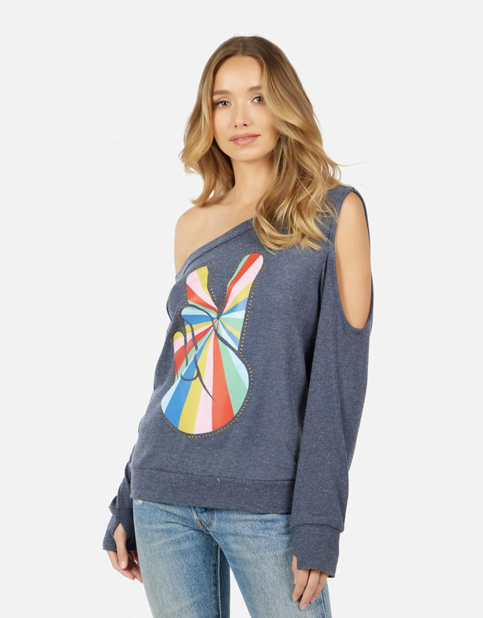 Cheap Trinidy Studded Stripe Peace Women Long Sleeve