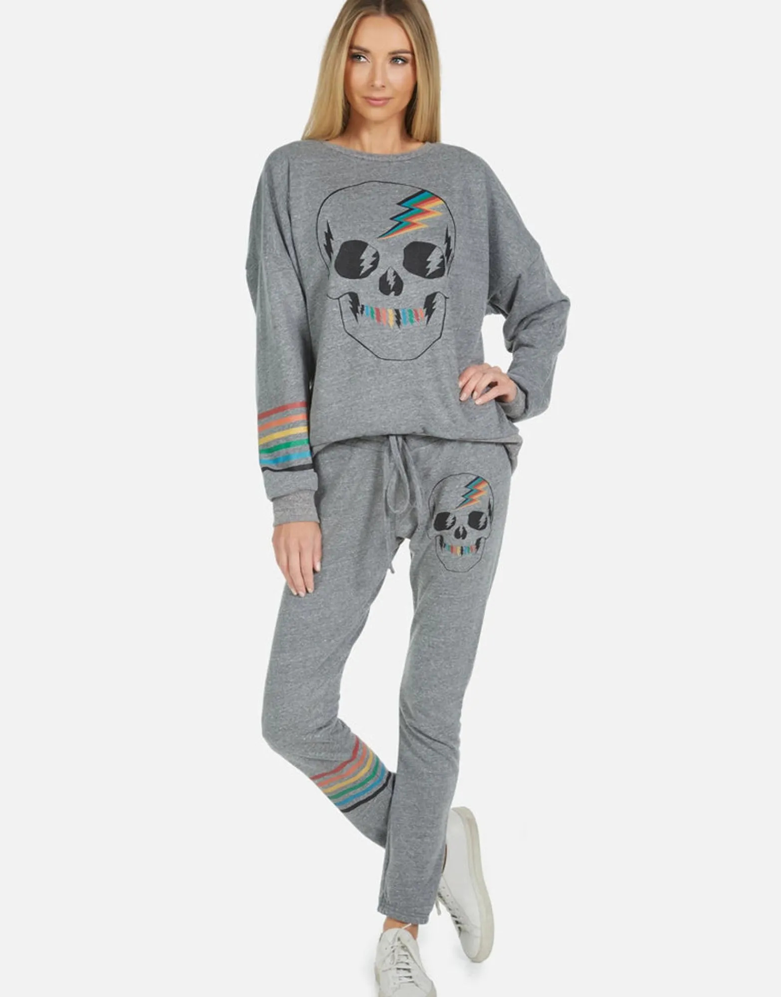 Cheap Uri Rainbow Electric Skull Women Long Sweatpants