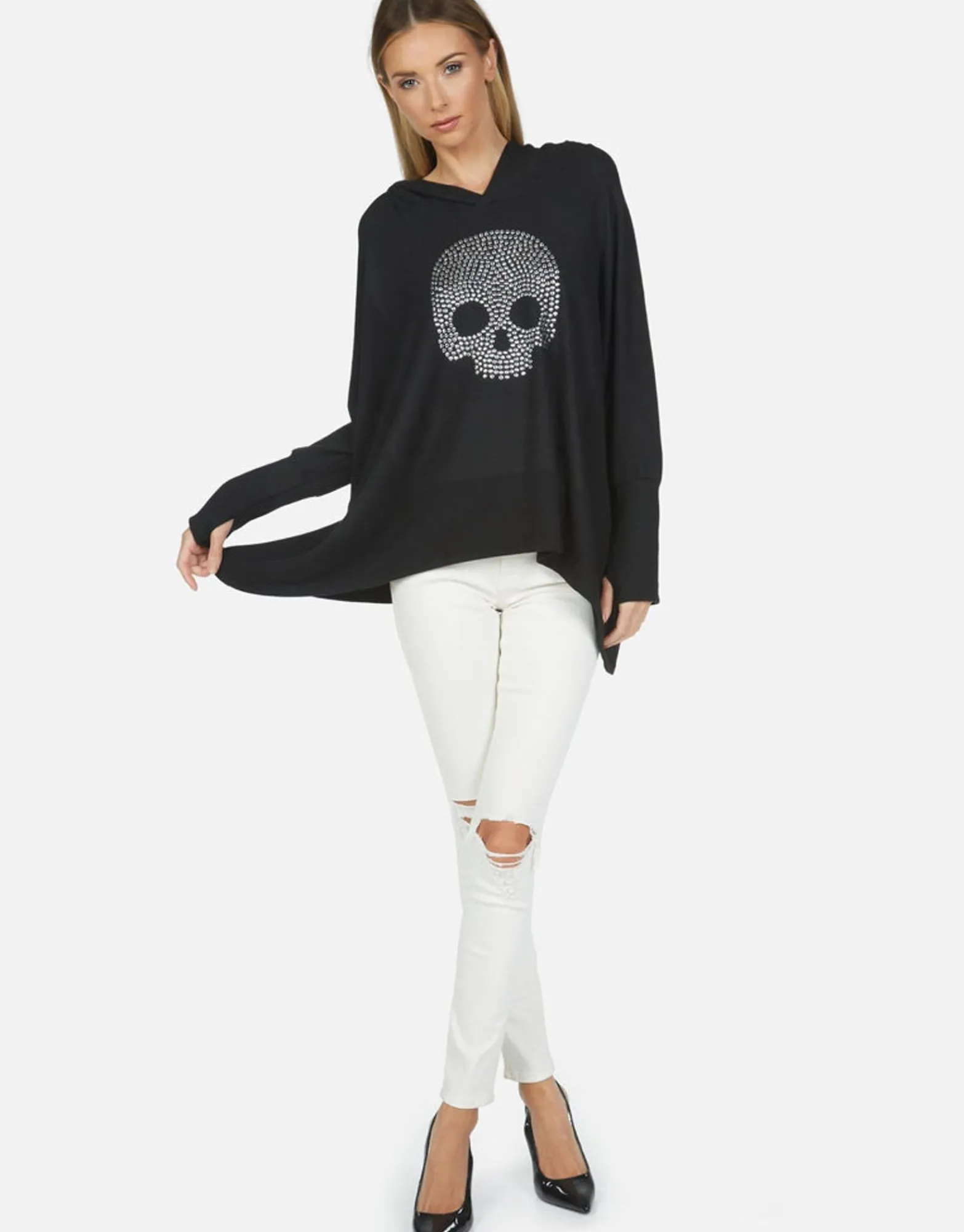 Hot Wilma Nailhead Skull Women Hoodies