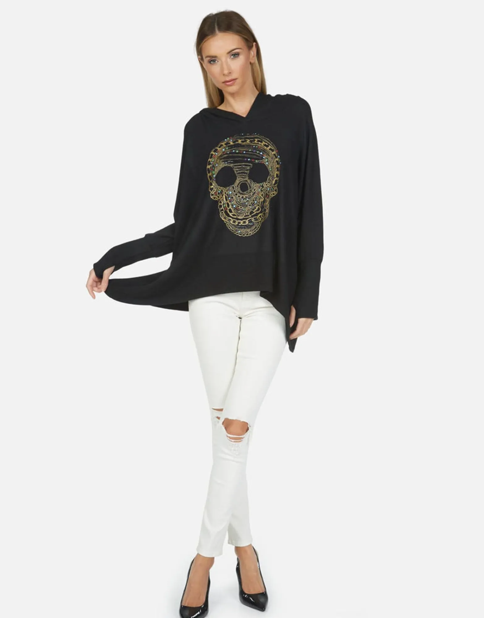 Sale Wilma X Beaded Chain Skull Women Hoodies