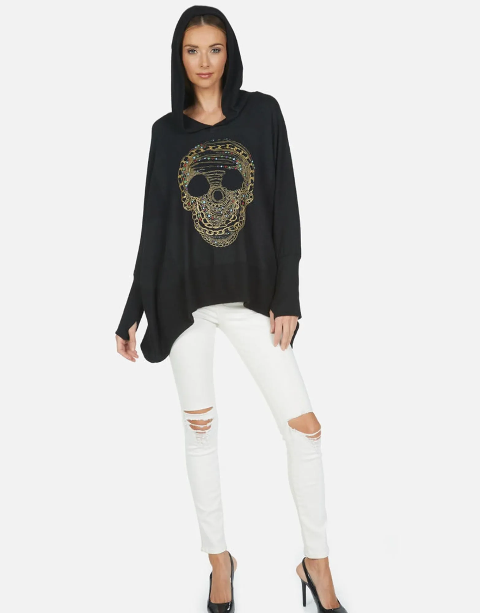 Sale Wilma X Beaded Chain Skull Women Hoodies