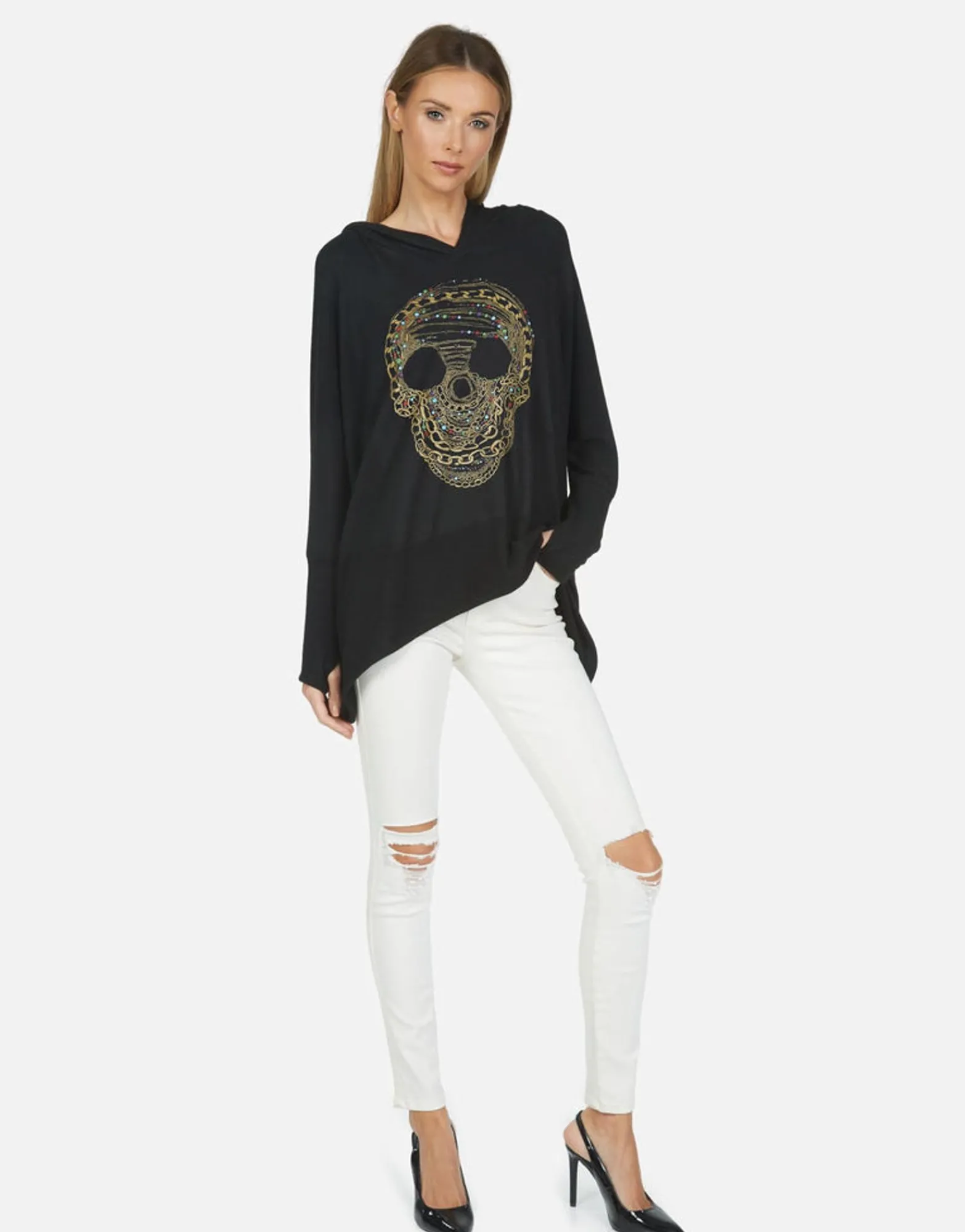 Sale Wilma X Beaded Chain Skull Women Hoodies