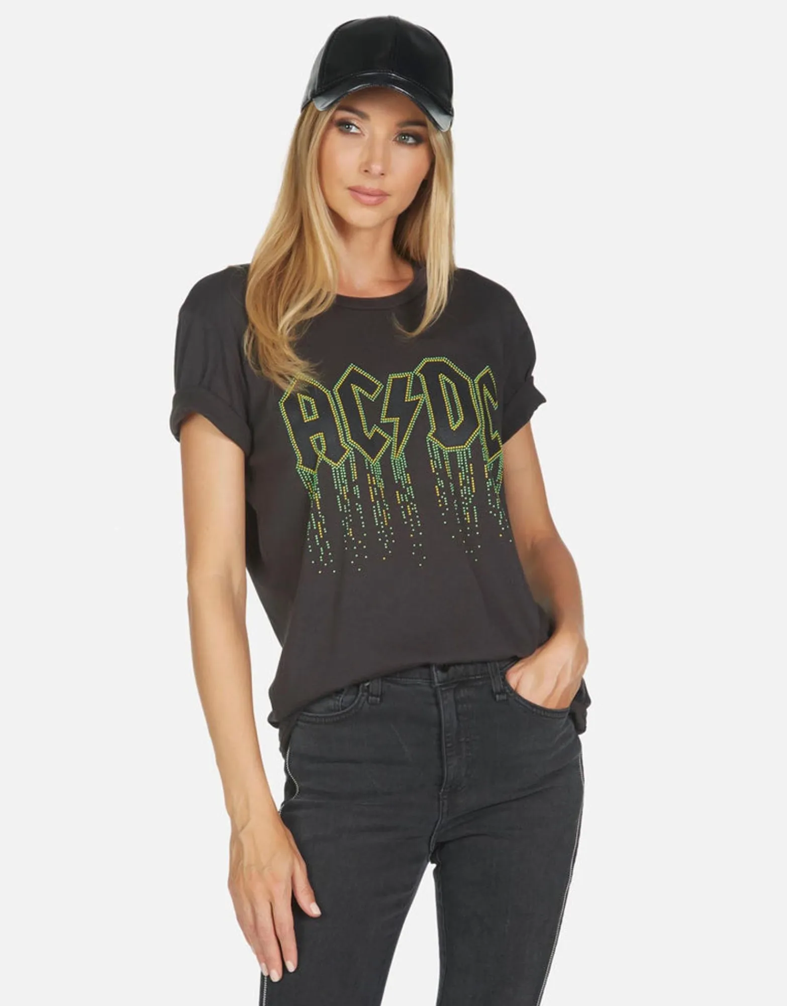 Flash Sale Wolf Ac/Dc Neon Stud Women Short Sleeve