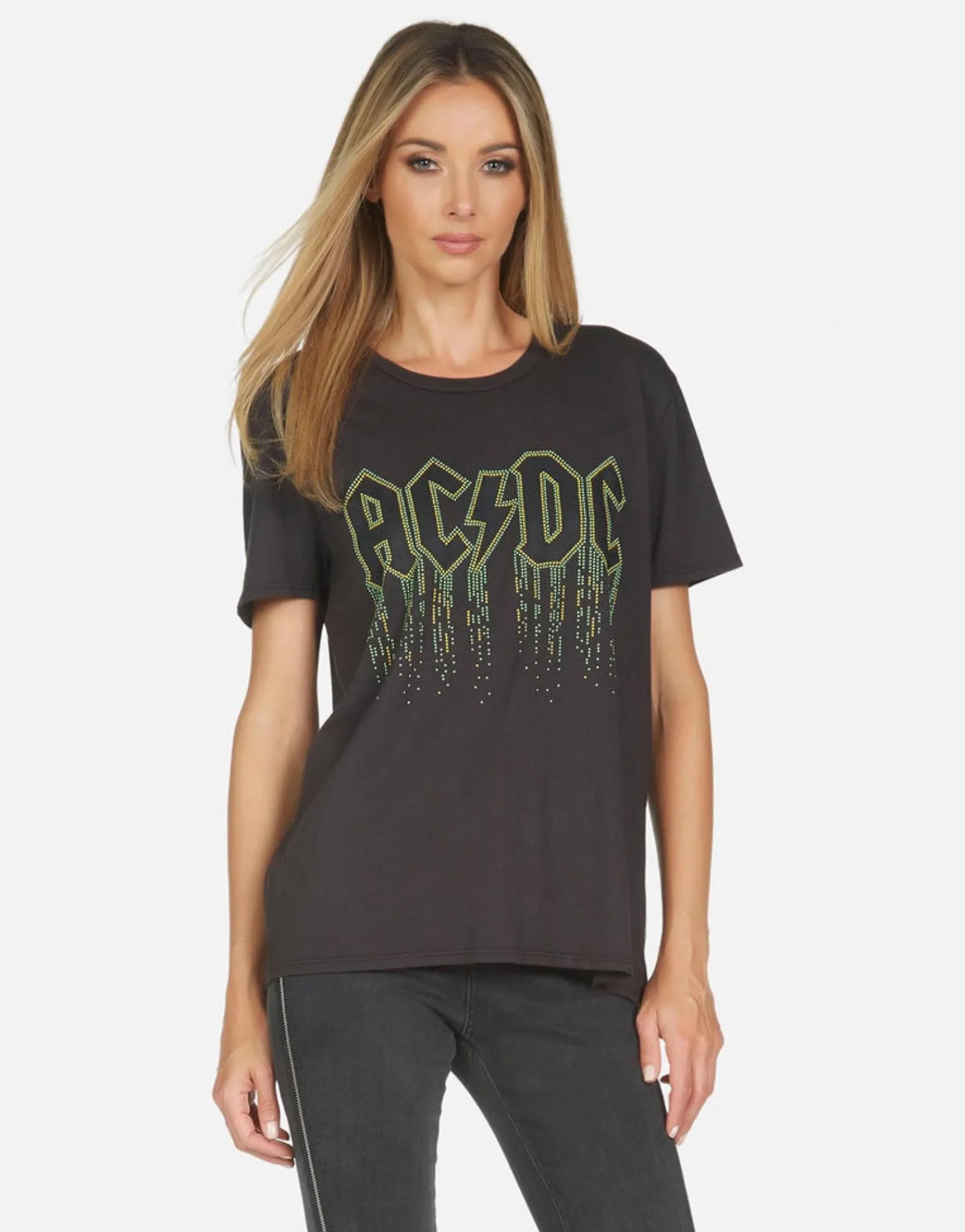 Flash Sale Wolf Ac/Dc Neon Stud Women Short Sleeve