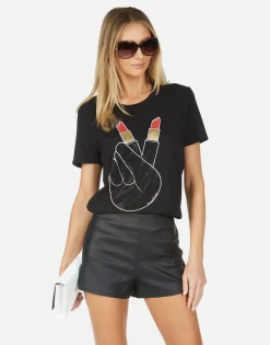 Outlet Wolf Crystal Lipstick Peace Women Short Sleeve