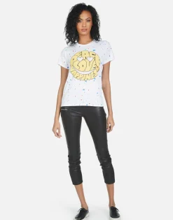Hot Wolf Text Happy Face Women Short Sleeve
