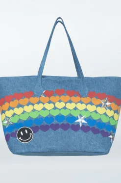 Fashion X Exclusive X | Jackie Rainbow Heart Metallic Star Happyface Tote Bag Bags