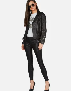 Online X Posey X Gold Chain Kiss Leather Moto Jacket By Women Jackets
