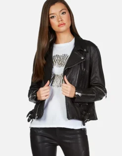 Online X Posey X Gold Chain Kiss Leather Moto Jacket By Women Jackets