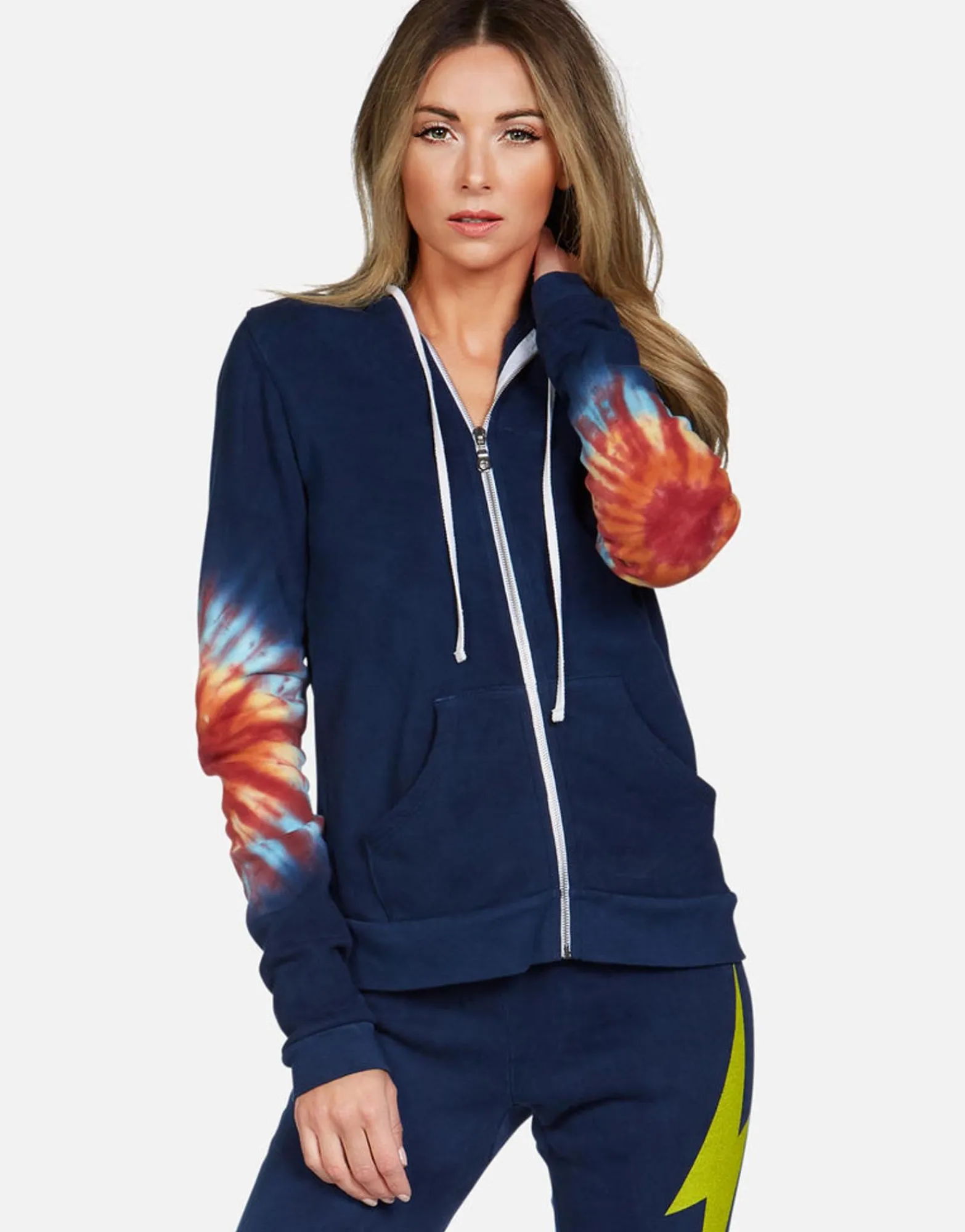 Cheap Yellow Lightning Tie Dye Zip Up Hoodie | Lennox By Women Hoodies