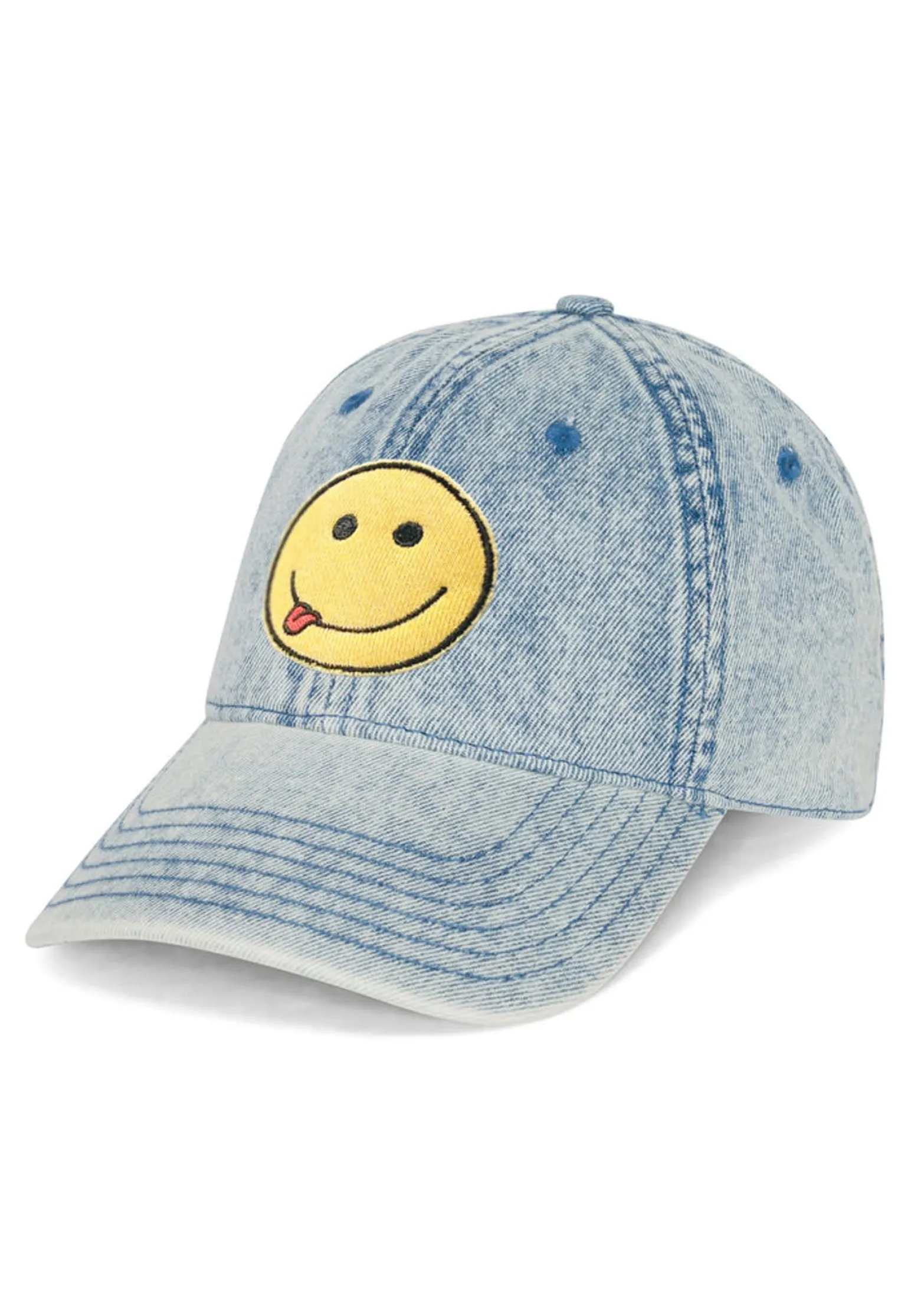 Store Yellow Smiley Patch Denim Hat In | Reina By Hats